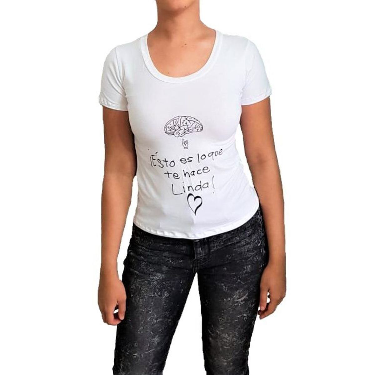 GENERICO - Polo mujer manga corta diseño cerebro - Blanco