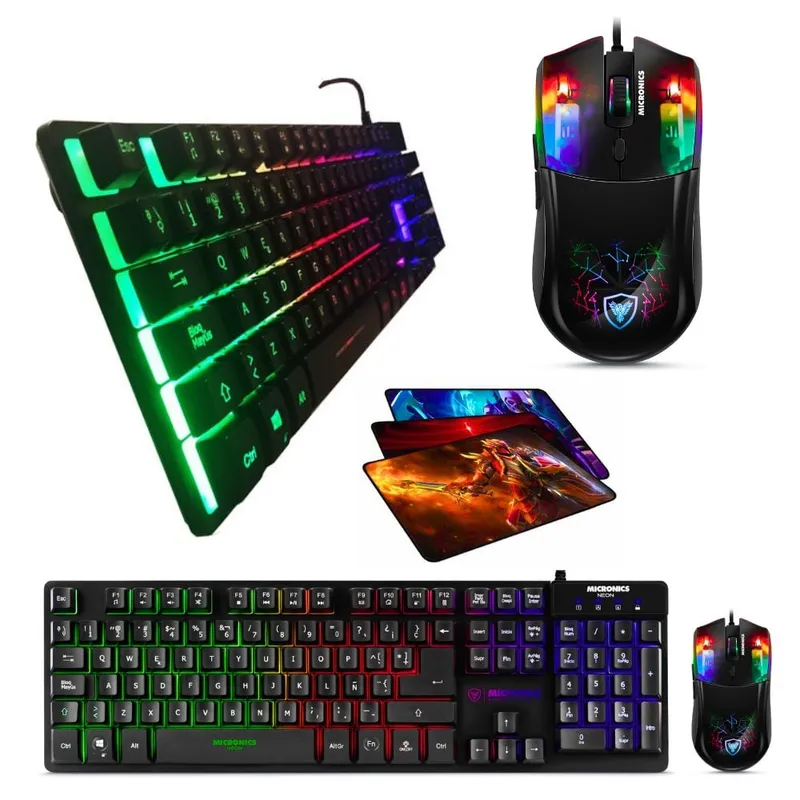 MICRONICS - Kit Gamer 3 En 1 Micronics Neon : Teclado + Mouse + Pad