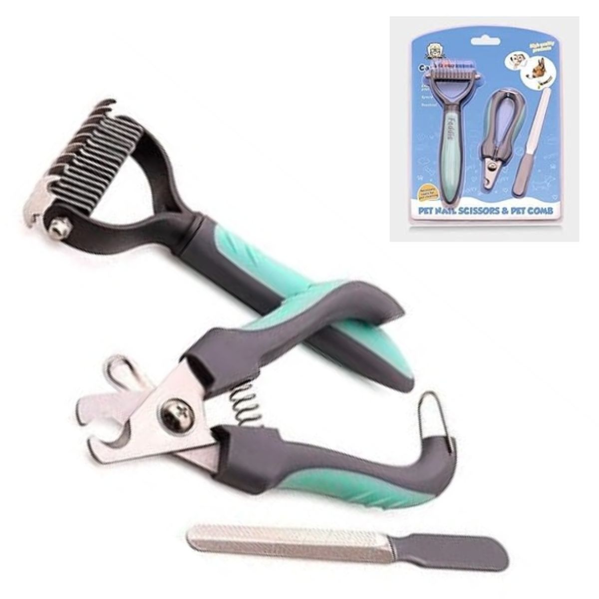 GENERICO - PEINE DESMOTADOR CORTA UÑAS Y LIMA KIT VERDE PEQUEÑO