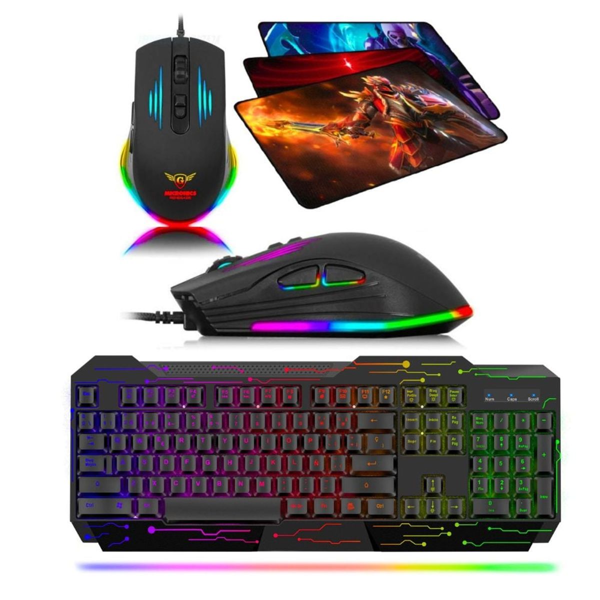 CYBERTEL - Kit Gamer 3 En 1 : Teclado Elektron + Mouse Renegade + Pad