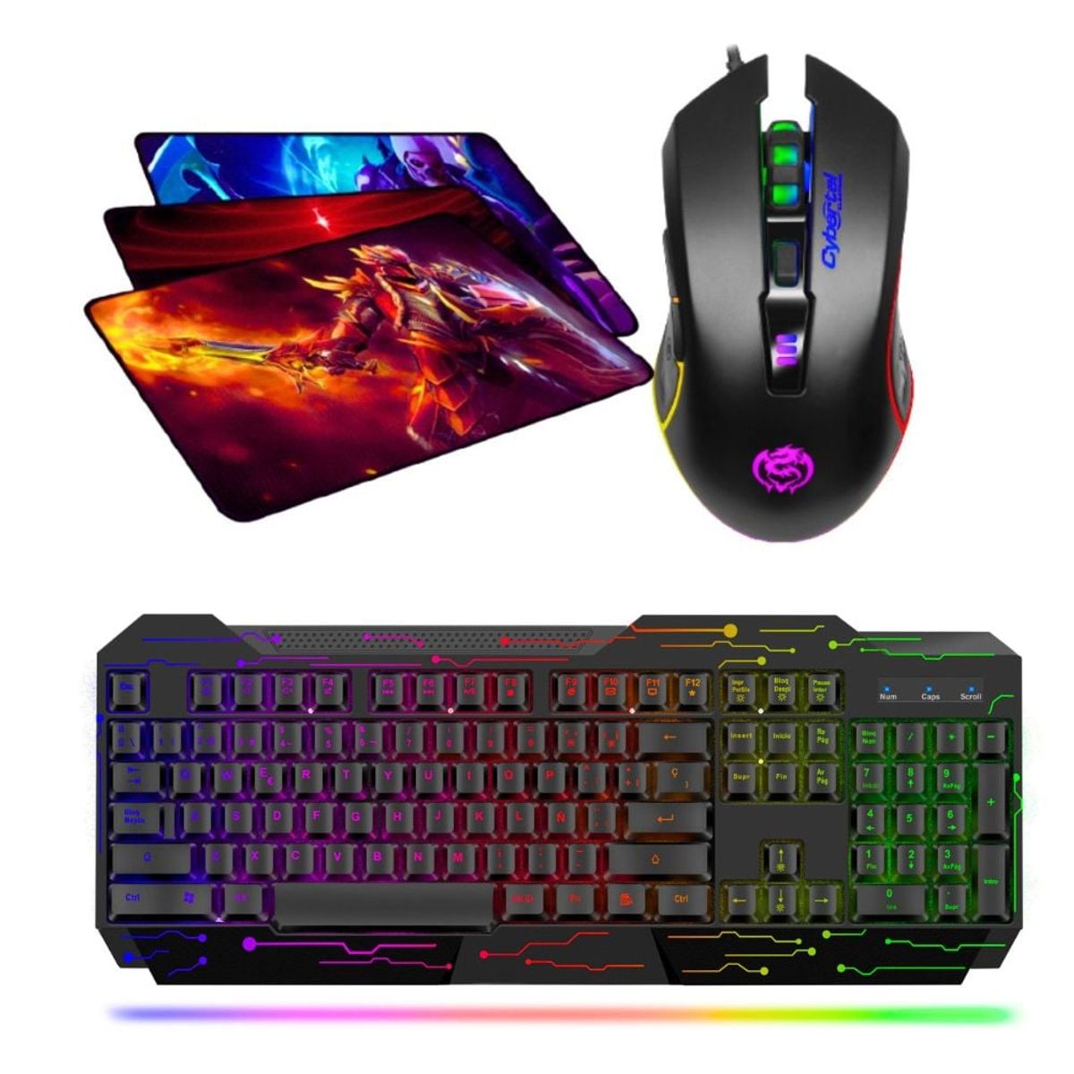CYBERTEL - Kit Gamer 3 En 1 Cyb : Teclado Elektron + Mouse Rgb + Pad