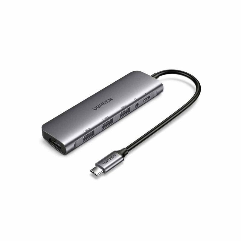 UGREEN - Adaptador Ugreen Usb-C 6 in 1 Usb 3.0 Hdmi 4k 3.5mm Pd 100w 80132 Grey