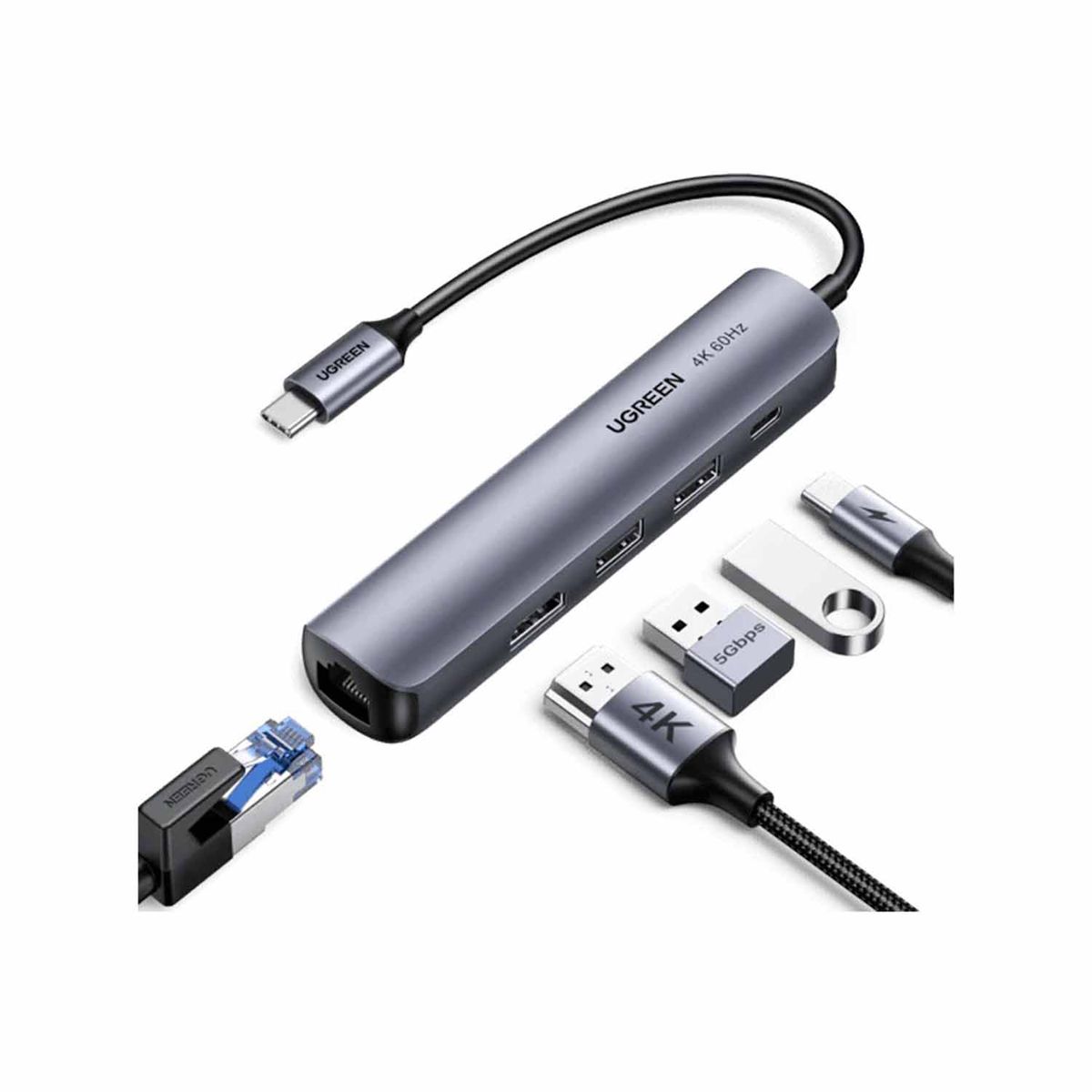 UGREEN - Adaptador Ugreen Usb-C 5-in-1 4K HDMI USB C Grey Model 10919