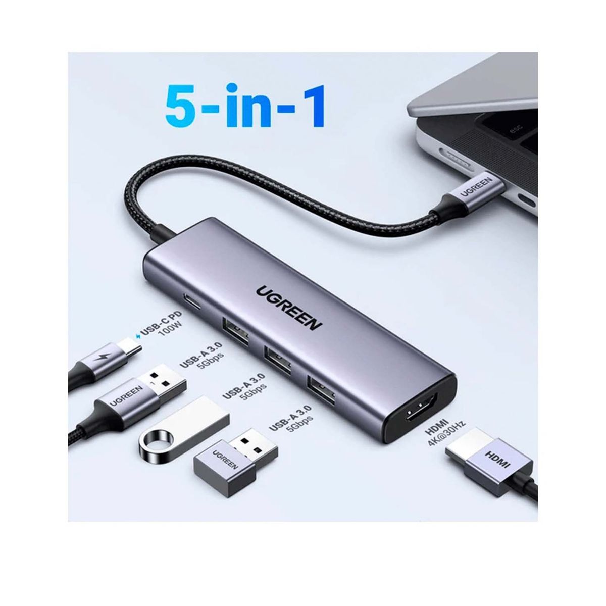 UGREEN - Adaptador Ugreen CM511 15596 5 En 1 Usb-C Usb 3.0 Hdmi 4K
