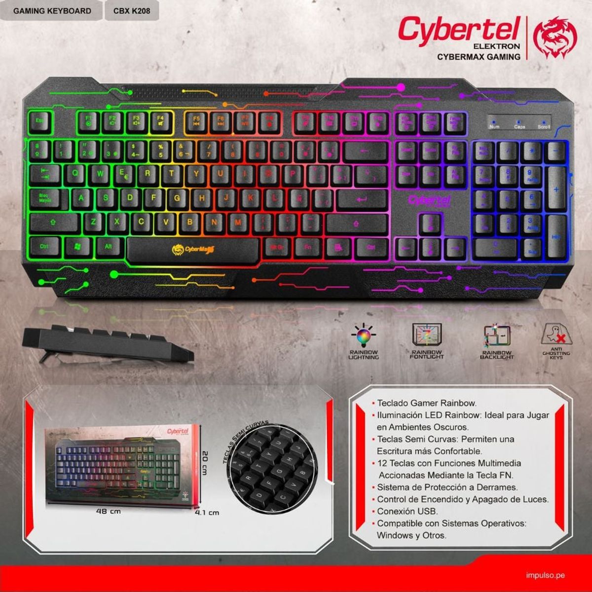 CYBERTEL - Teclado Gamer Rainbow Cybertel Elektron