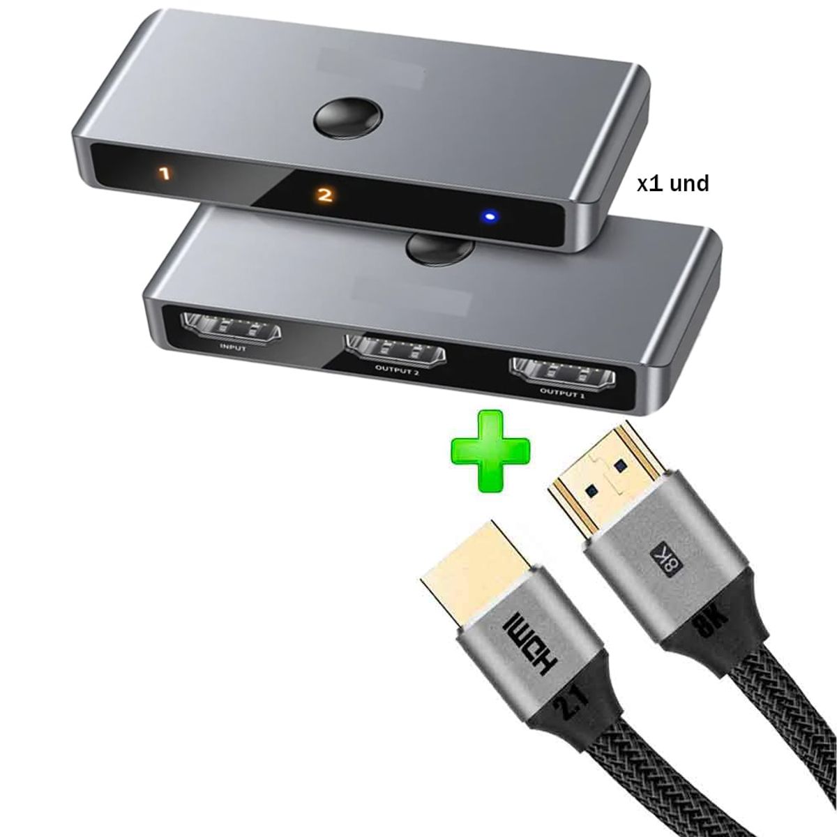 VARIOS - Pack Switcher HDMI Bidireccional 4K 2 en 1 Hagi + Cable HDMI 2.1