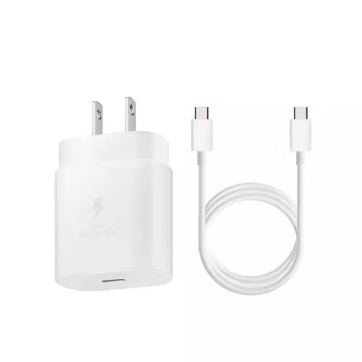 SAMSUNG - Cargador Adaptador Samsung Fast 25W Cubo + Cable Usb C A C - Blanco