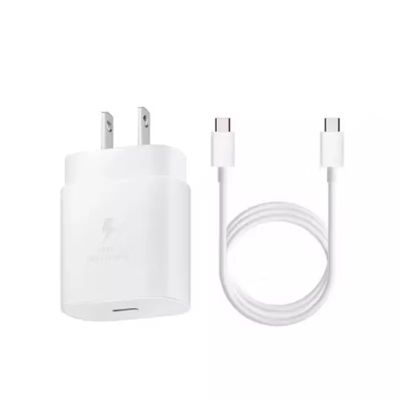 SAMSUNG - Cargador Adaptador Samsung Fast 25W Cubo + Cable Usb C A C - Blanco