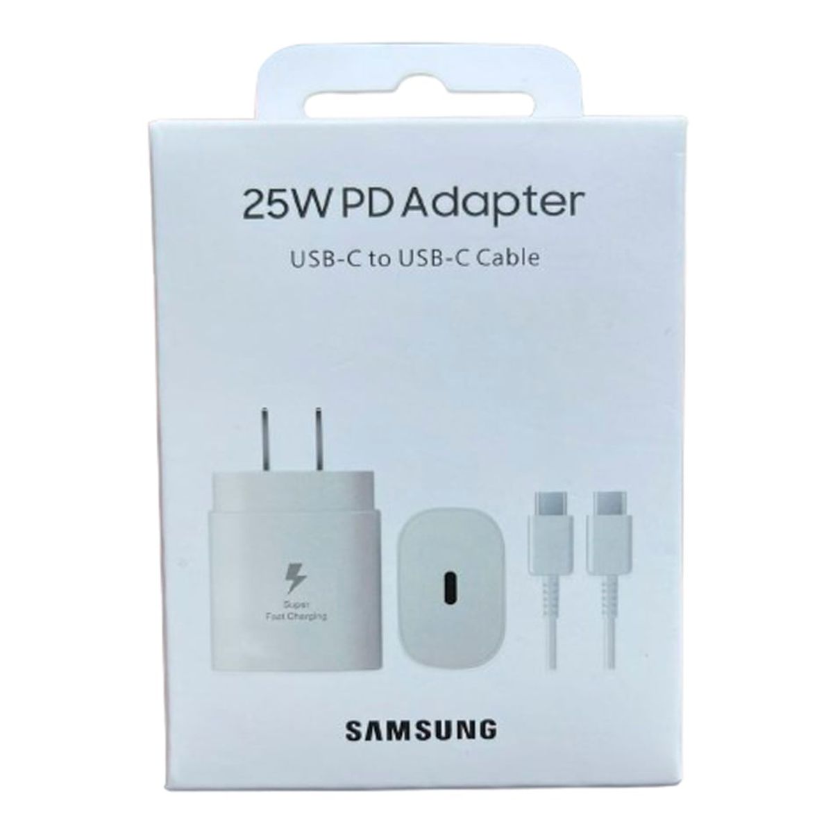 SAMSUNG - Cargador Adaptador Samsung Fast 25W Cubo + Cable Usb C A C - Blanco