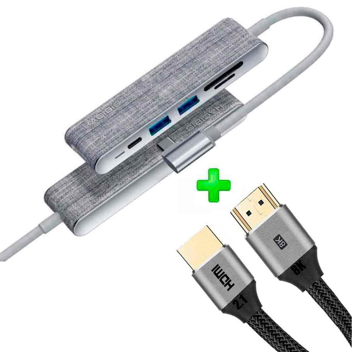 VARIOS - Pack Adaptador USB C a HDMI 4K, 2xUSB3.0 PD Hagi + Cable HDMI 2.1