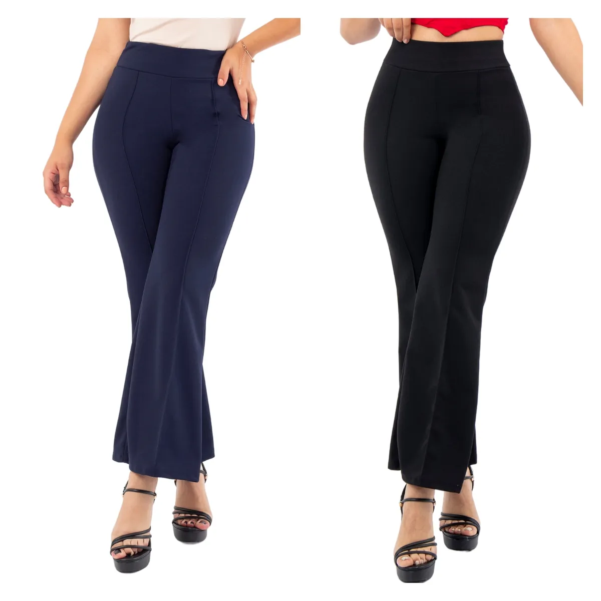 GENERICO - Pack x2 Pantalón Scuba Palazzo  Marina Mujer