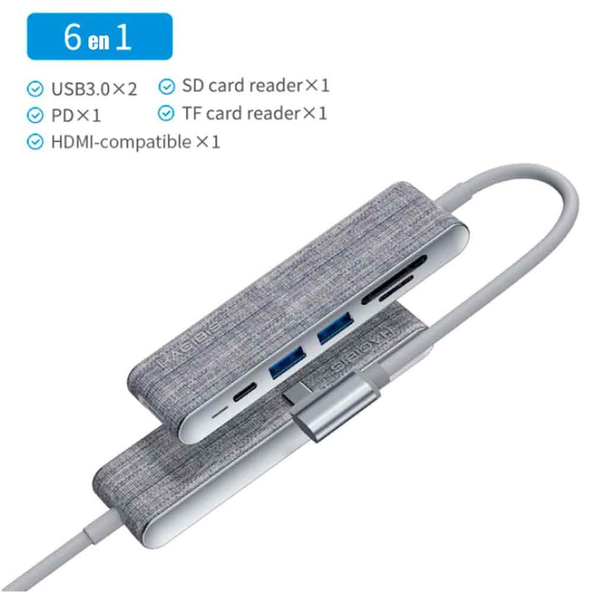 VARIOS - Adaptador USB C a HDMI 4K + 2 xUSB3.0 + MicroSD + PD Carga + TF