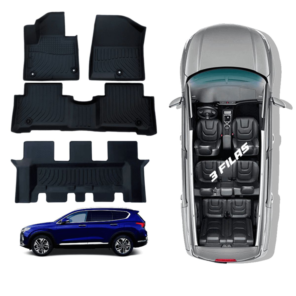 TECGO - PROTECTOR PISO 5D TPE HYUNDAI SANTA FE 2013-2018 3 FILAS