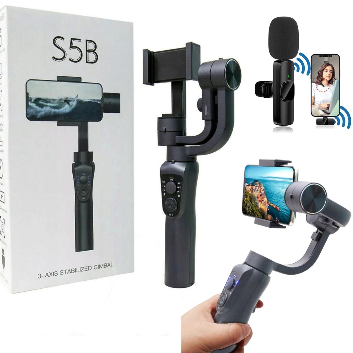 NANOTRON TECHNOLOGIES - Gimbal de Cardán 3 ejes S5B para celular + Micrófono K8