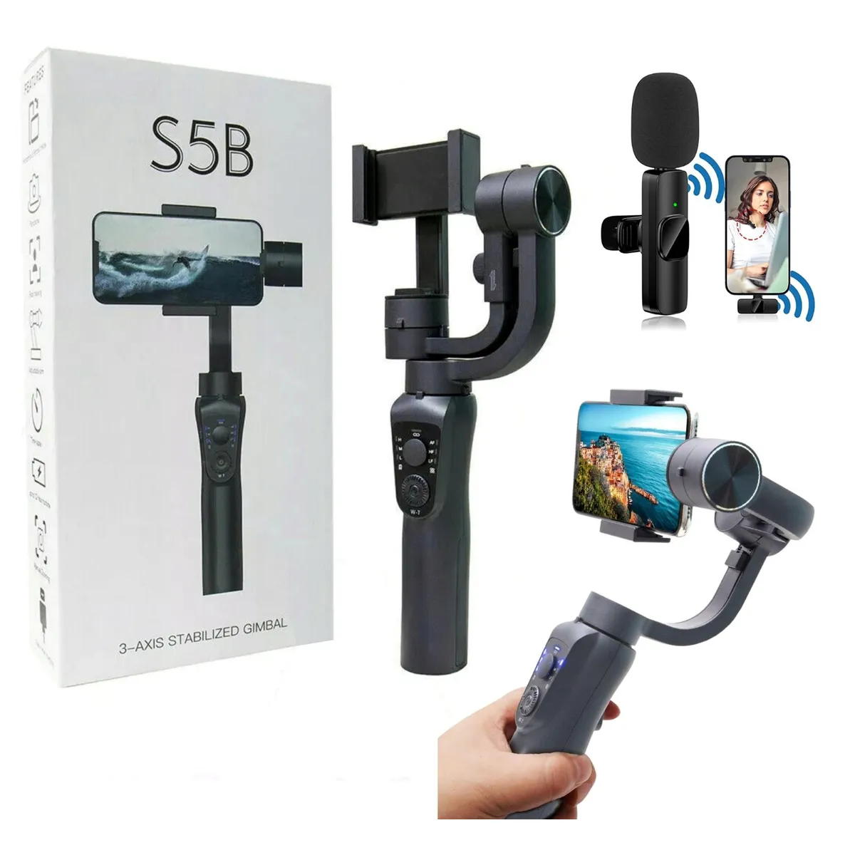 NANOTRON TECHNOLOGIES - Gimbal de Cardán 3 ejes S5B para celular + Micrófono K8