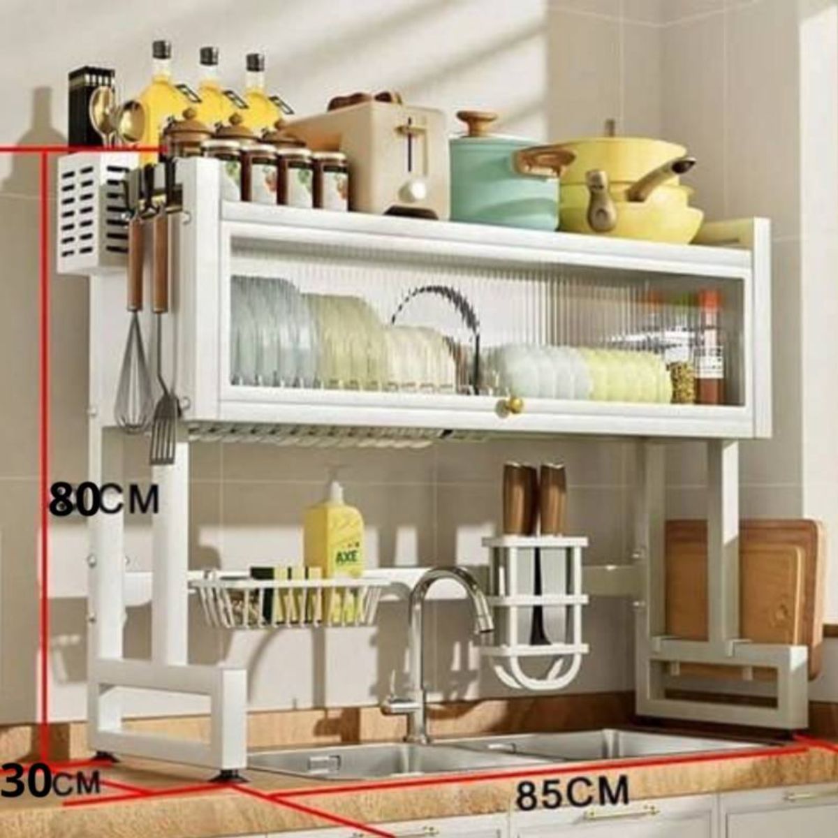 OEM - Escurridor Organizador de platos 2 nivel con tapa 85 cm - Blanco