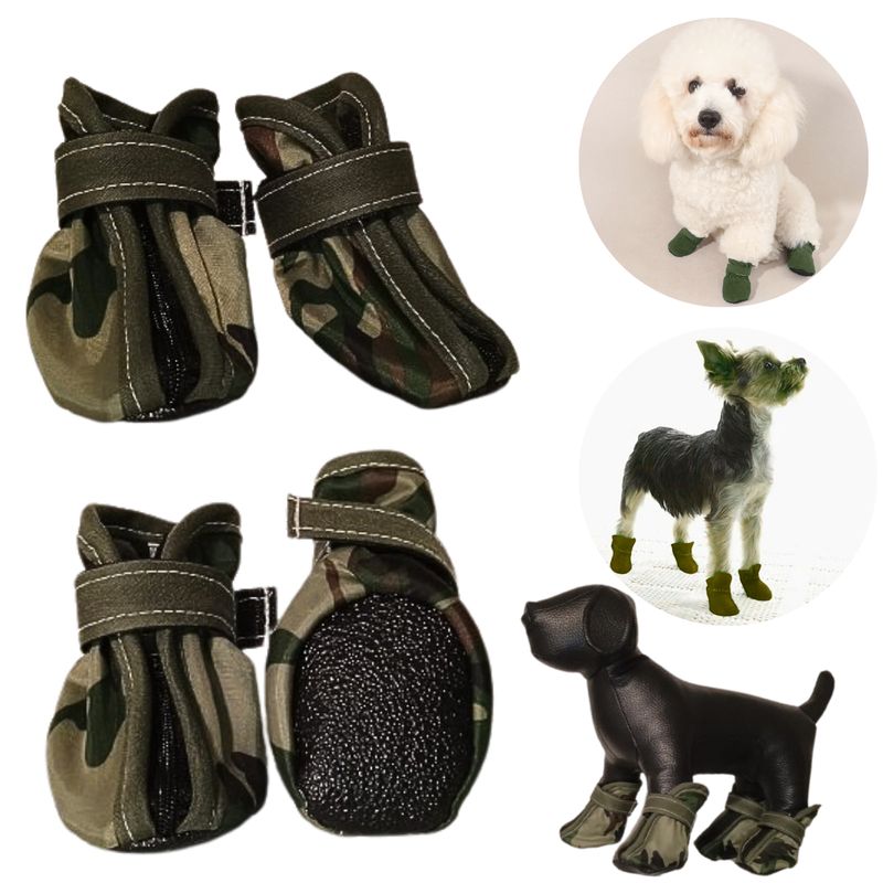 GENERICO - ZAPATOS IMPERMEABLES PERROS-MASCOTAS VERDE DISEÑO MILITAR -S