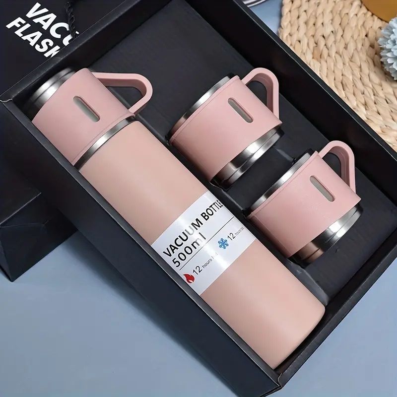 GENERICO - Set de 4 Pz Termo de Acero Inoxidable 500 ml Taza - Rosa