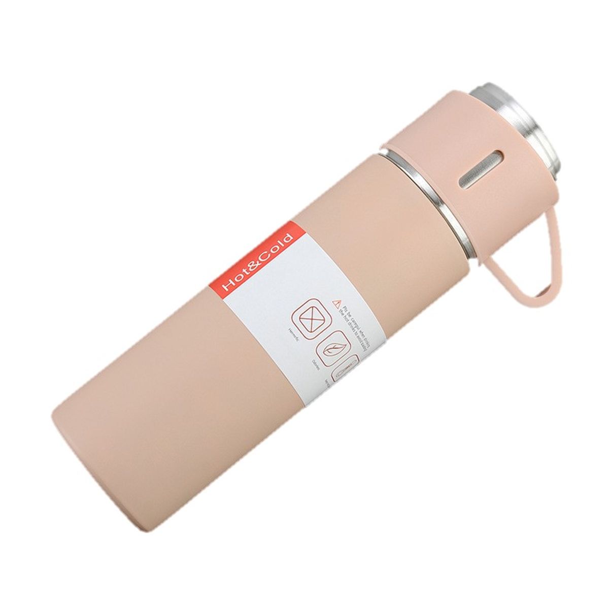 GENERICO - Termo 500 ml con 3 Tazas Acero Inoxidable - Rosa