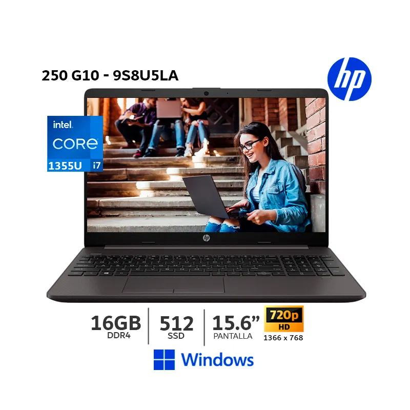 HP - Laptop HP 250 G10 i7 1355U 15.6 Pantalla HD, 16GB RAM, 512GB SSD - 9S8U5LA