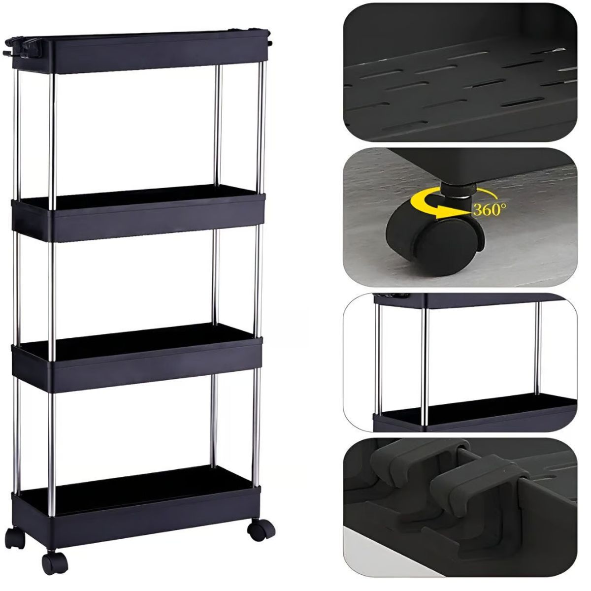GENERICO - Estante Rack Baño Multiusos de 4 Niveles - Negro
