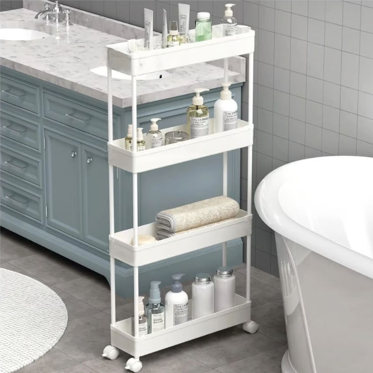 GENERICO - Estante Rack Baño Multiusos de 4 Niveles - Blanco