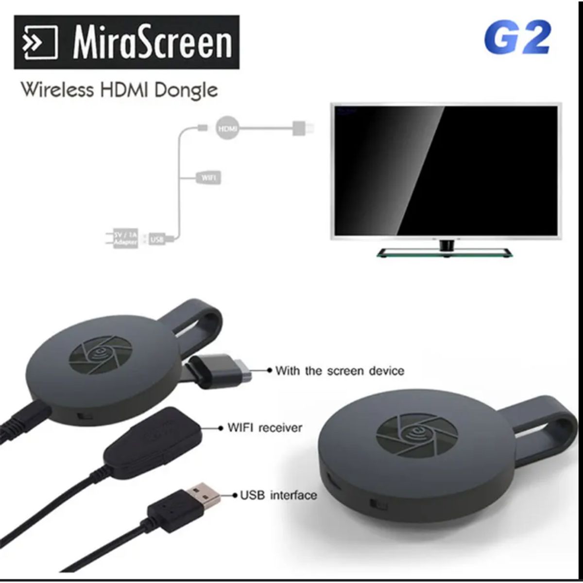 GENERICO - Wecast WiFi Display HDMI Dongle Miracast DLNA AirPlay 1080P