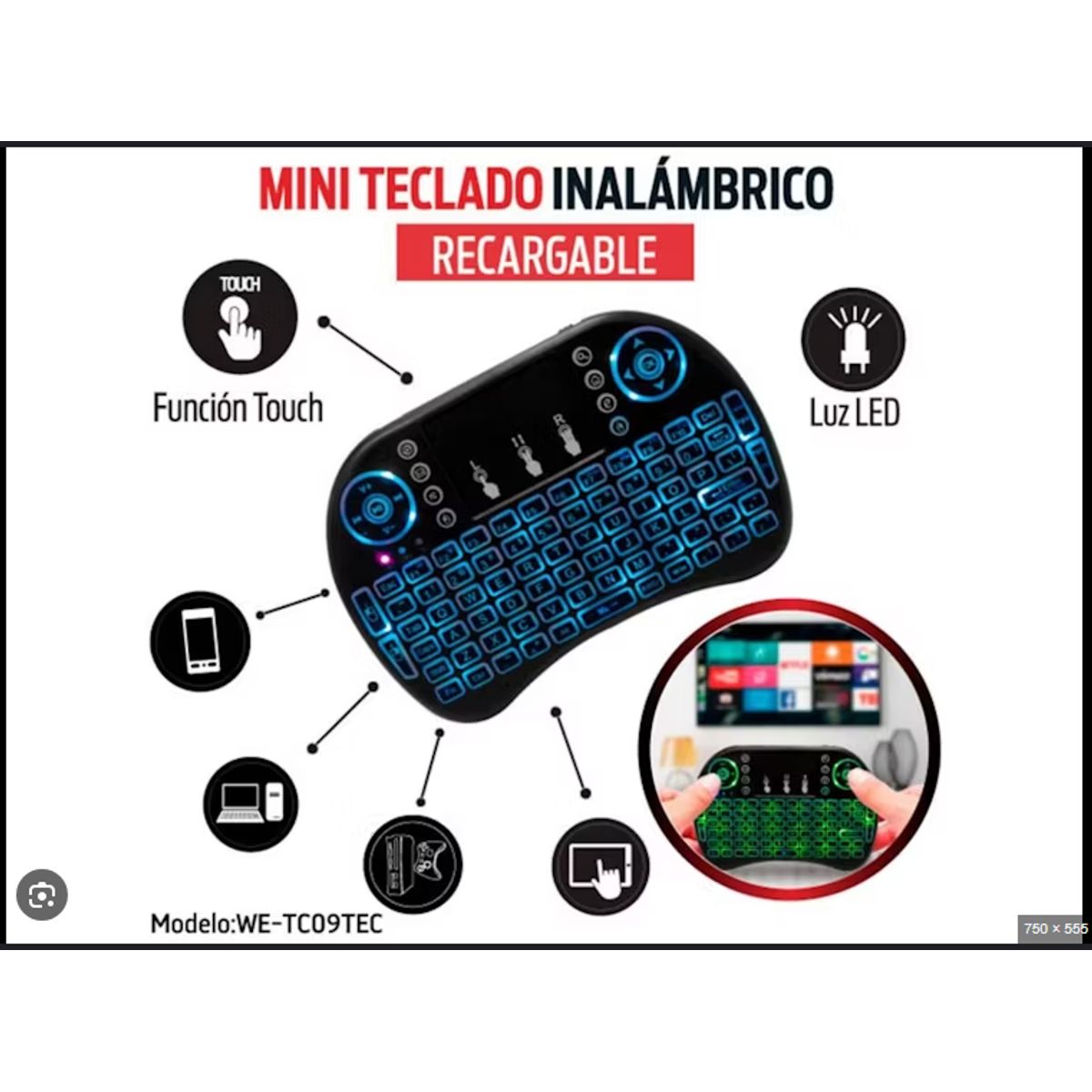 GENERICO - Mini Teclado Inalambrico Iluminado Para Smart Tv PC Android Tv XBOX