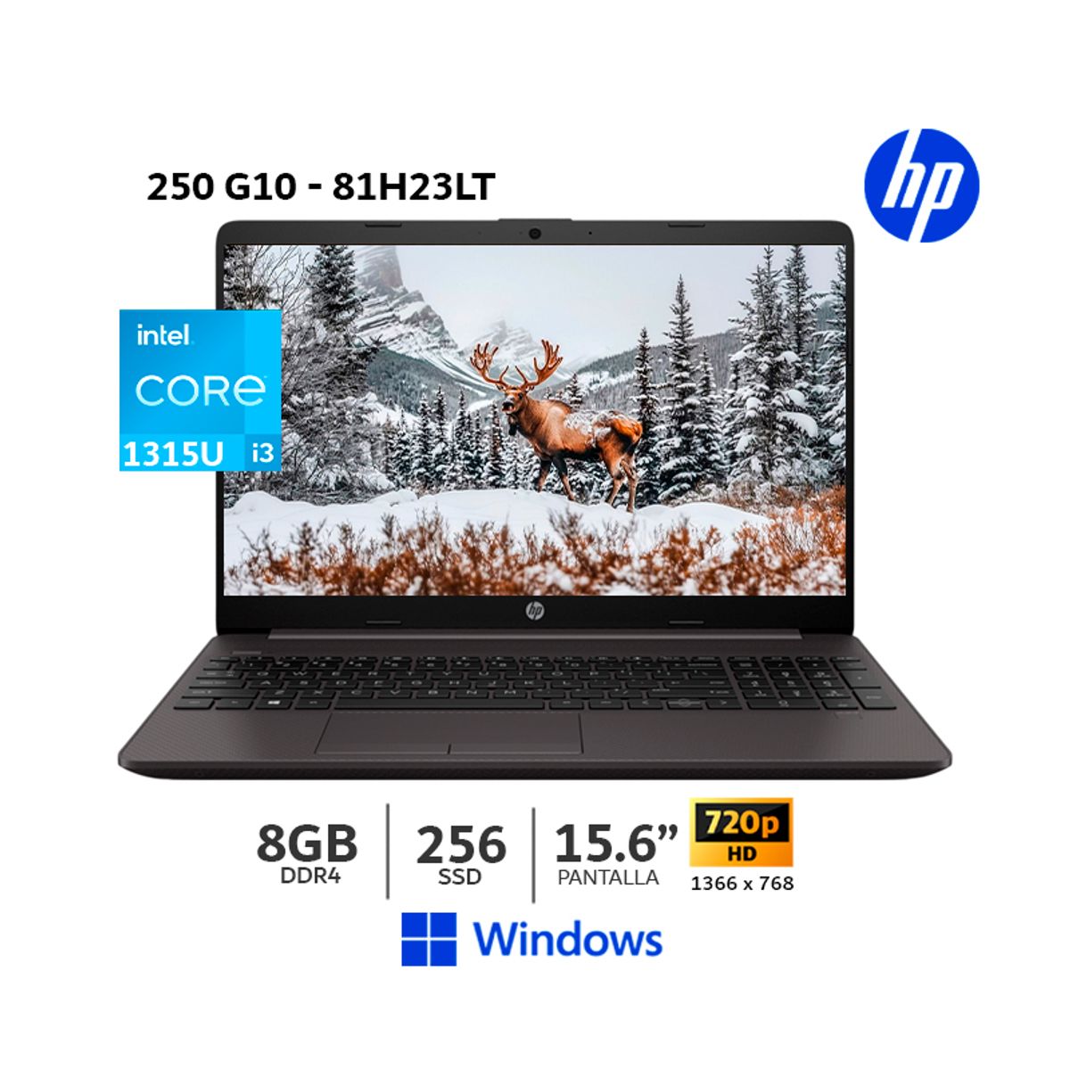 HP - Laptop HP 250 G10 Intel Core i3-1315U 8Gb Ram 256Gb SSD 156 Pantalla HD Windows - 81H23LT
