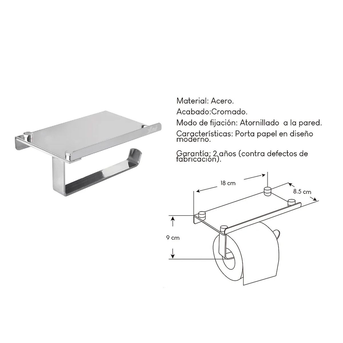 GENERICO - Porta Papel de Cocina Acero Inoxidable