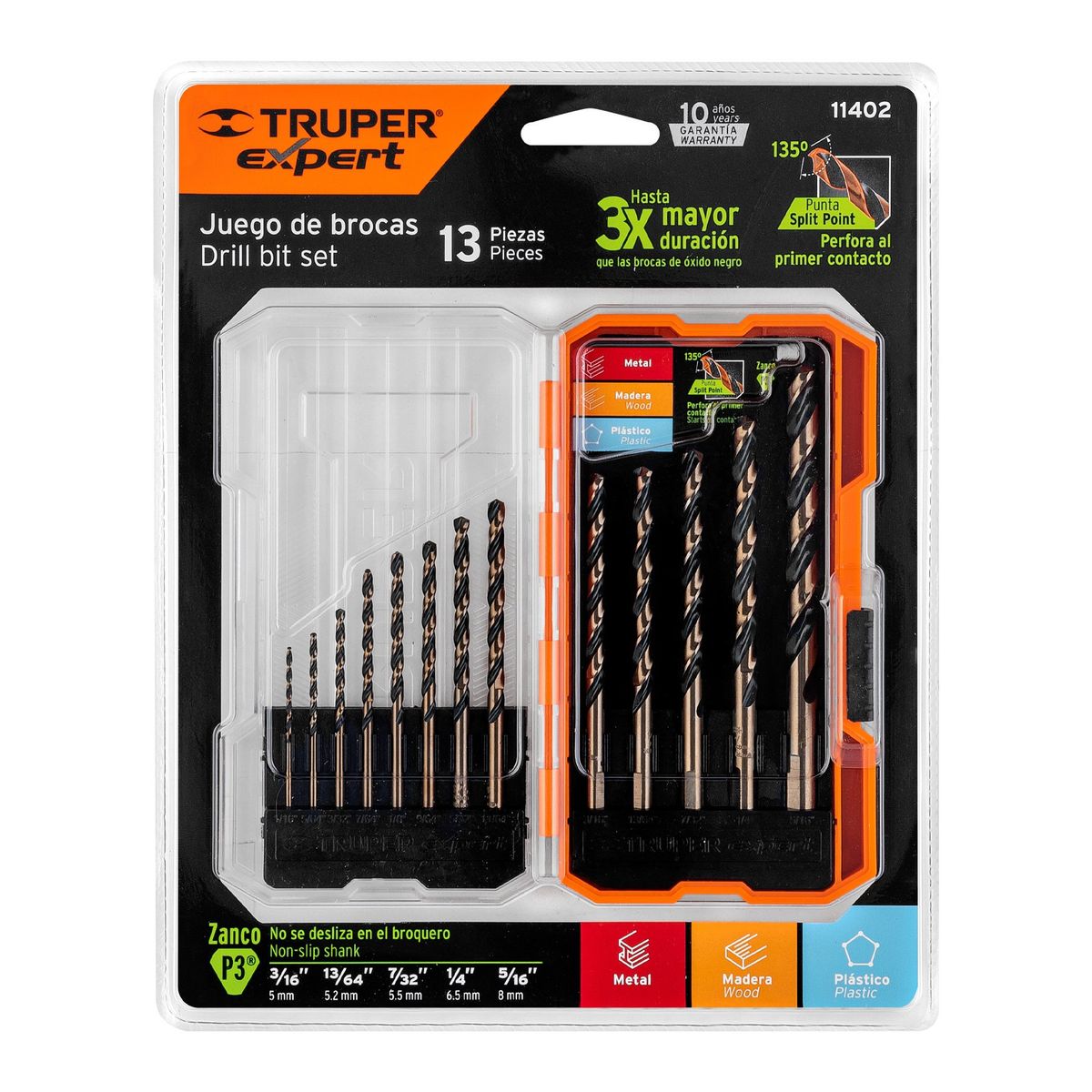 Truper - Broca 13 Unidades Juego para Fierro Metal HSS 11402 Truper