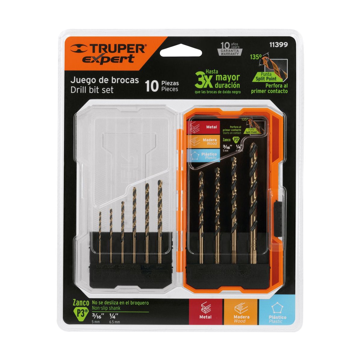 TRUPER - Broca 7 Unidades Juego para Fierro Metal HSS 11396 Truper