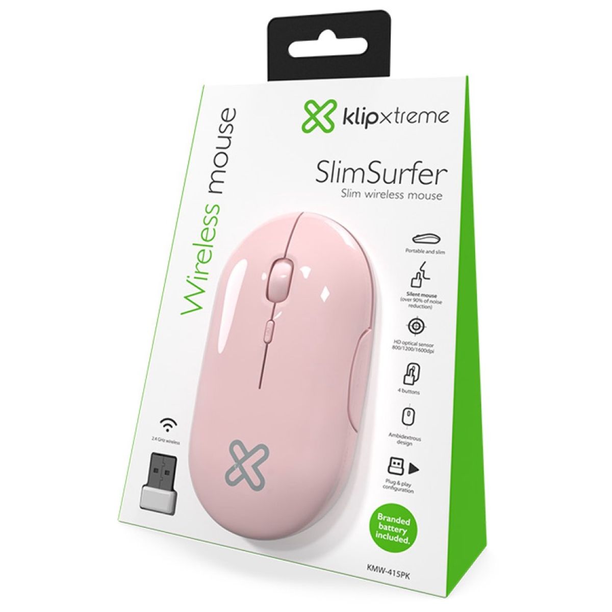 KLIPXTREME - Mouse Inalámbrico Klip Xtreme SlimSurfer Silencioso 1600dpi KMW-415PK