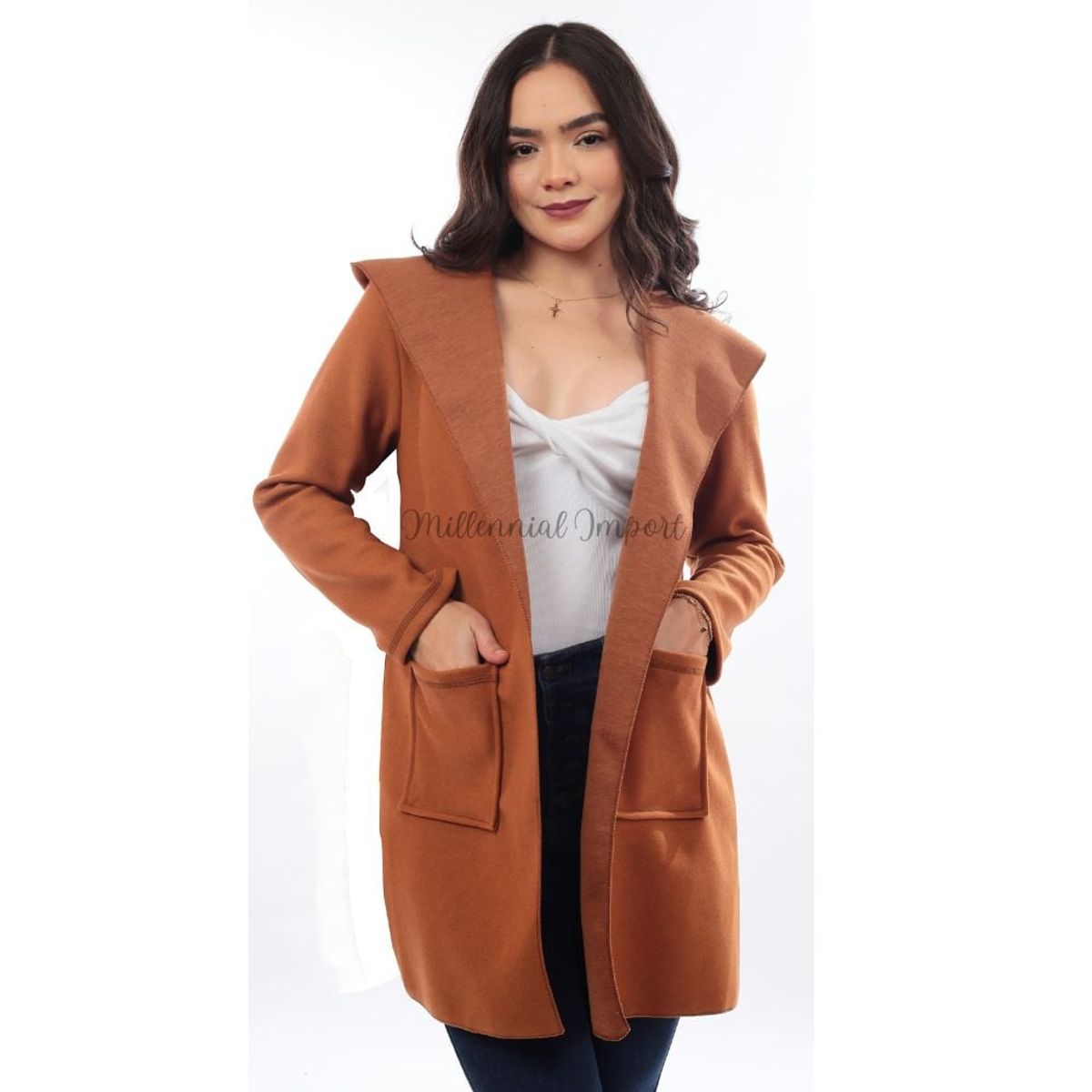 GENERICO - Saco Capa Blazer para mujer con Capucha Moda Casual Color Camell