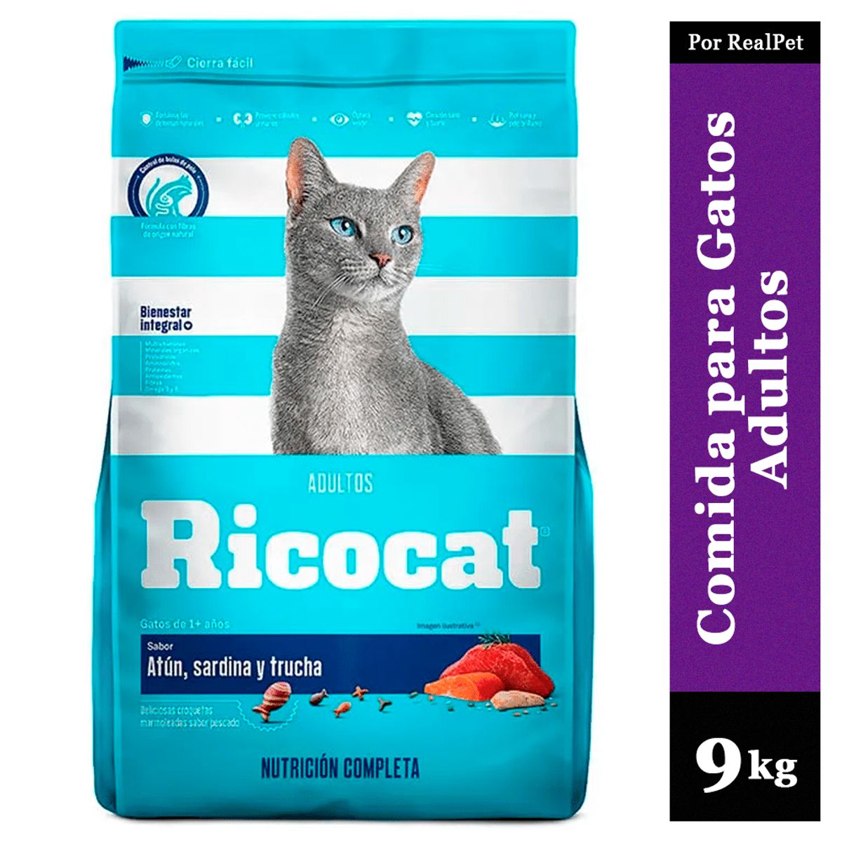 RICOCAT - Comida para Gato Adulto Ricocat Atún Sardina y Trucha 9 kg