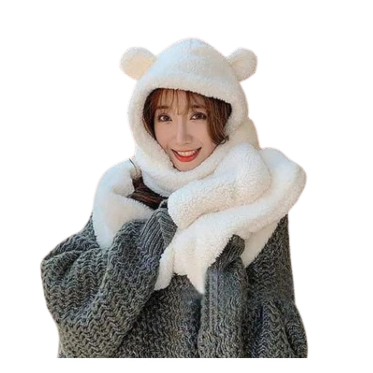 GENERICO - Gorro orejitas 3 en 1 - Protege Cabeza, Cuello, Manos