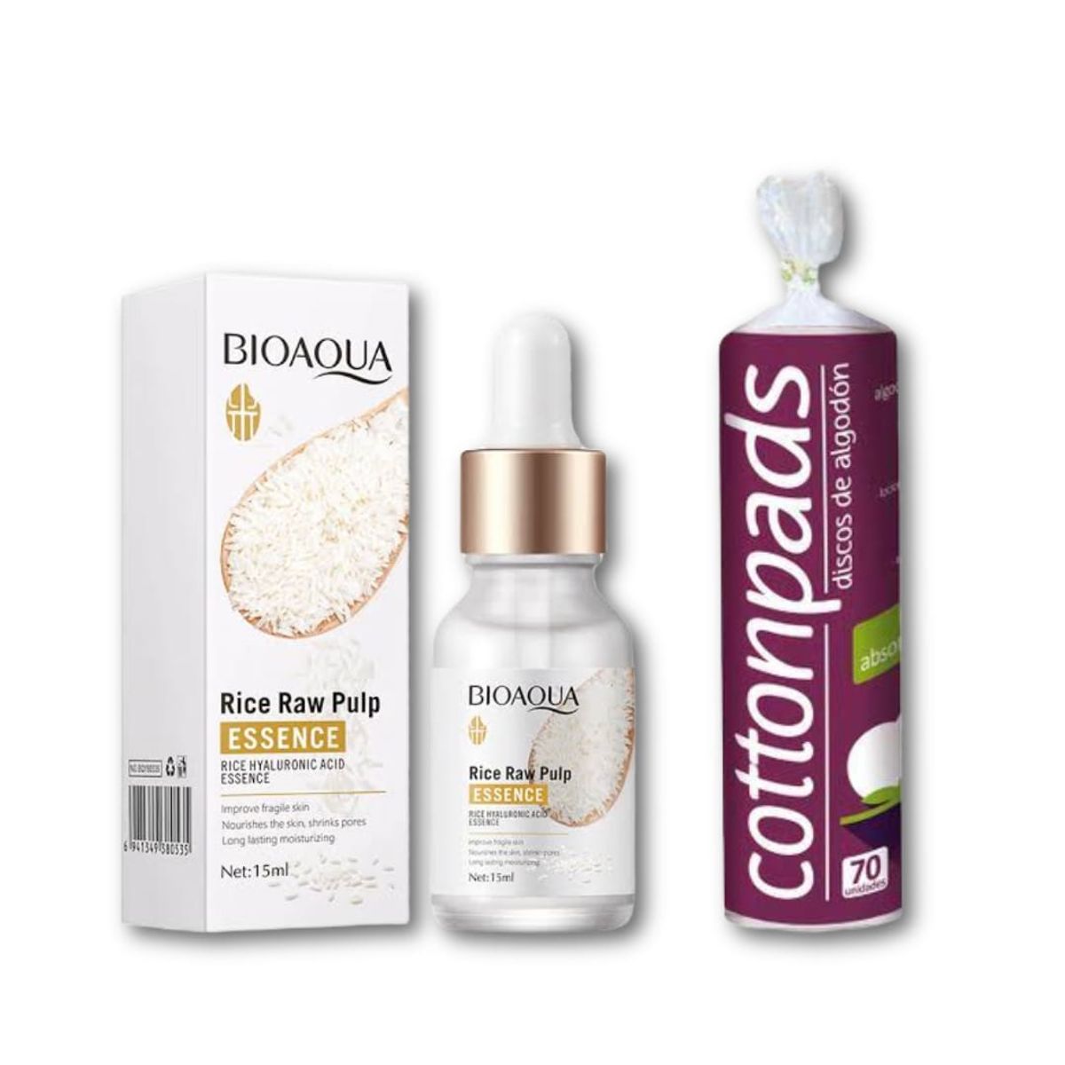 BIOAQUA - Serum de Arroz  + Discos de Algodón Desmaquillante 70 und