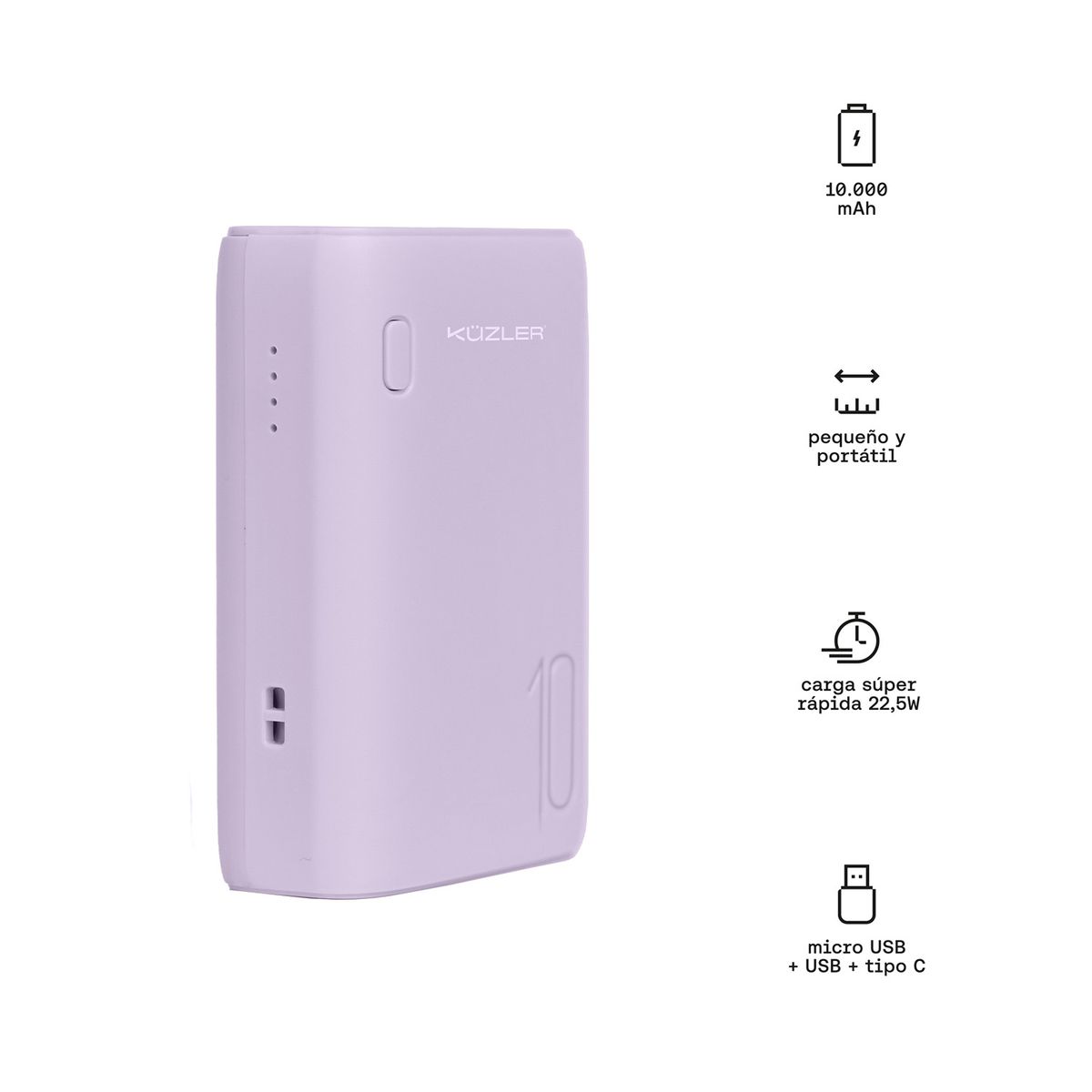 KUZLER - KUZLER MINI BATERIA PORTATIL POWER BANK 10,000 MAH MORADO ANKE-002M