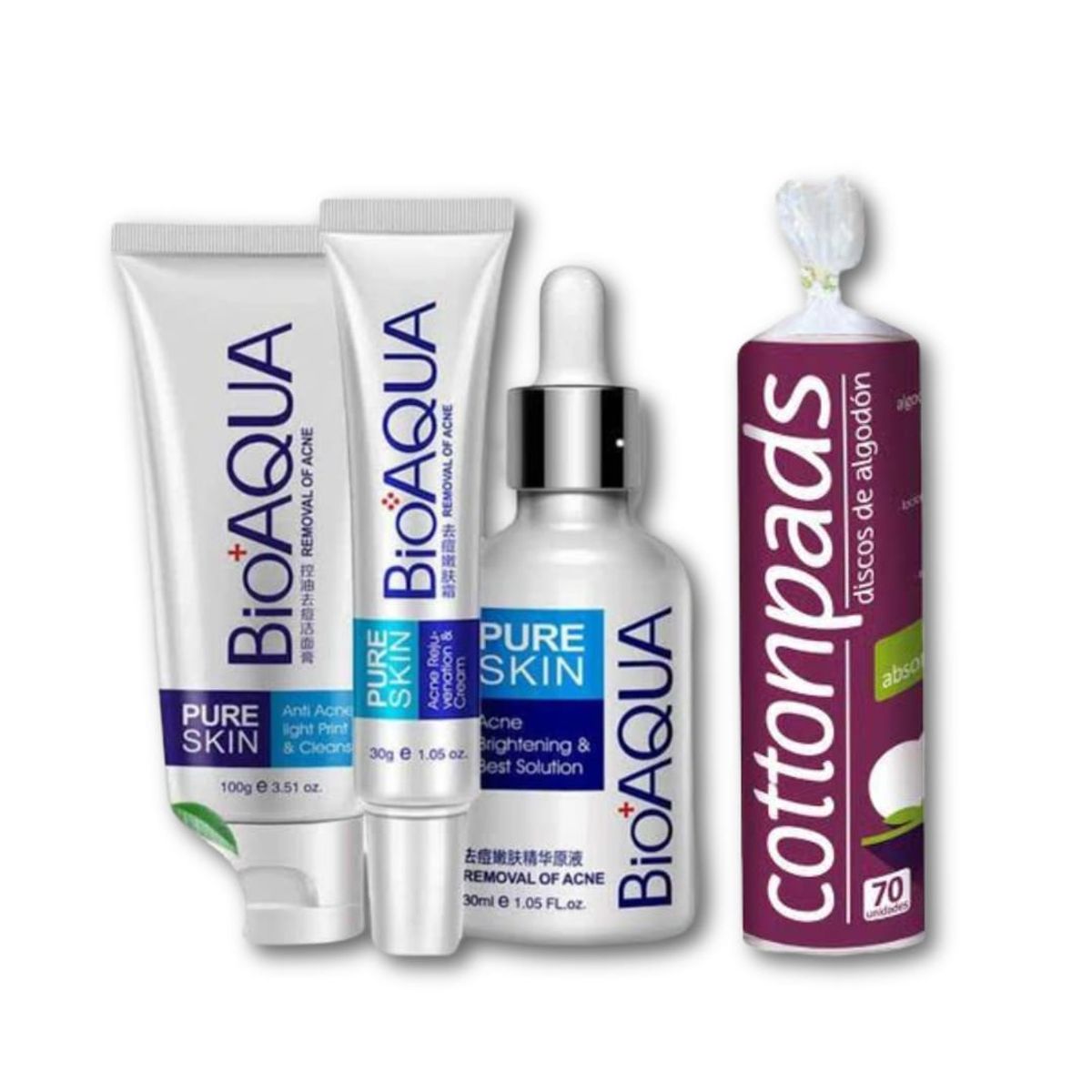 BIOAQUA - Kit Anti acné + Discos de Algodón Desmaquillante 70 und