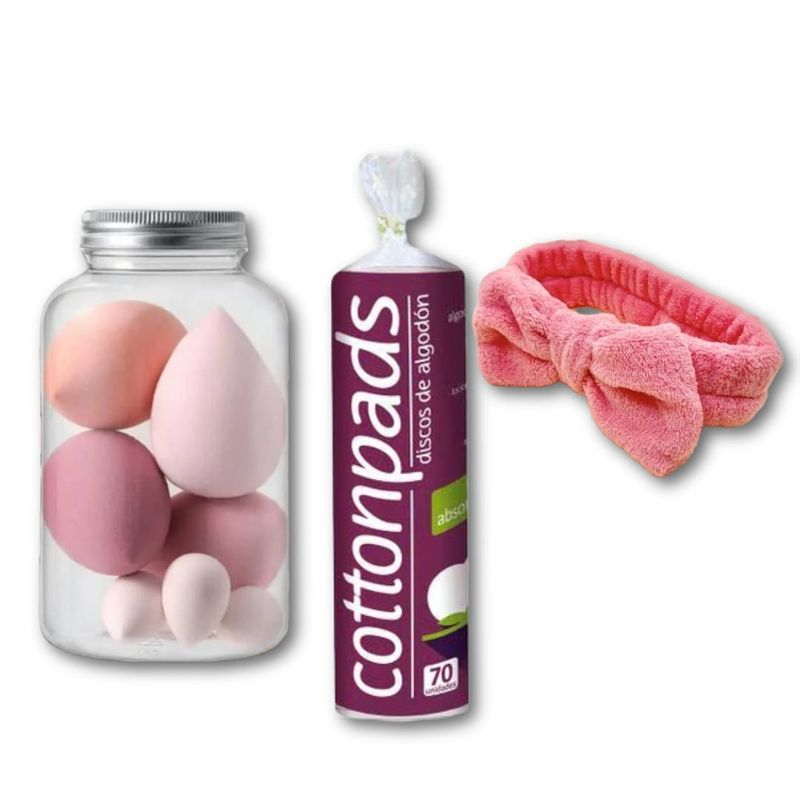 GENERICO - Frasco de 7 esponjas + Vincha + Discos de Algodón Desmaquillante 70 und