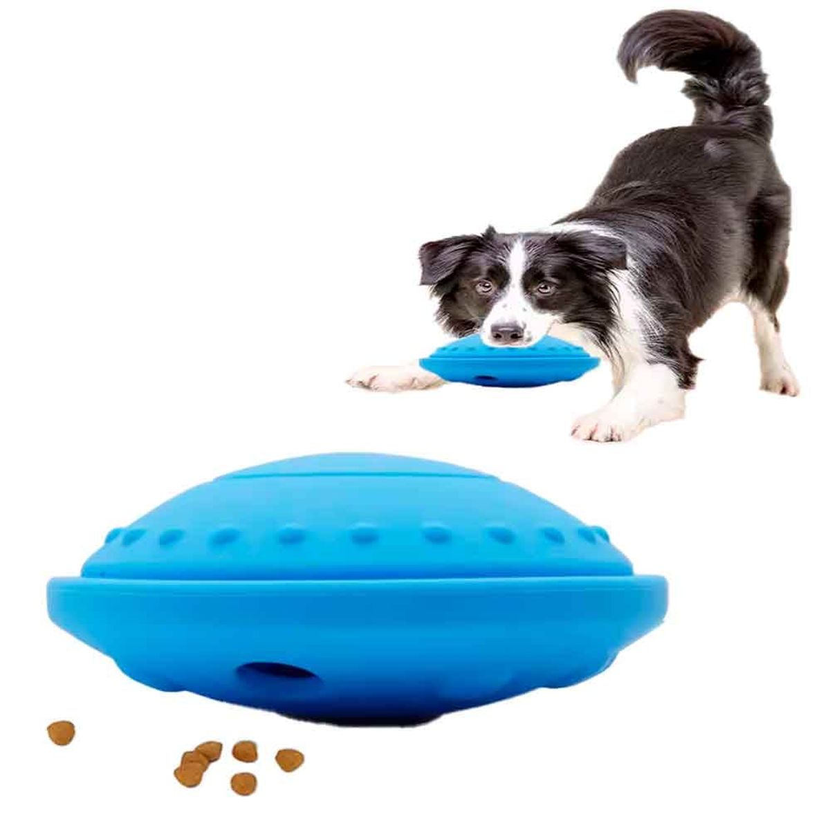 VARIOS - Disco Dispensador de Comida para Perros y Gatos de Goma Azul
