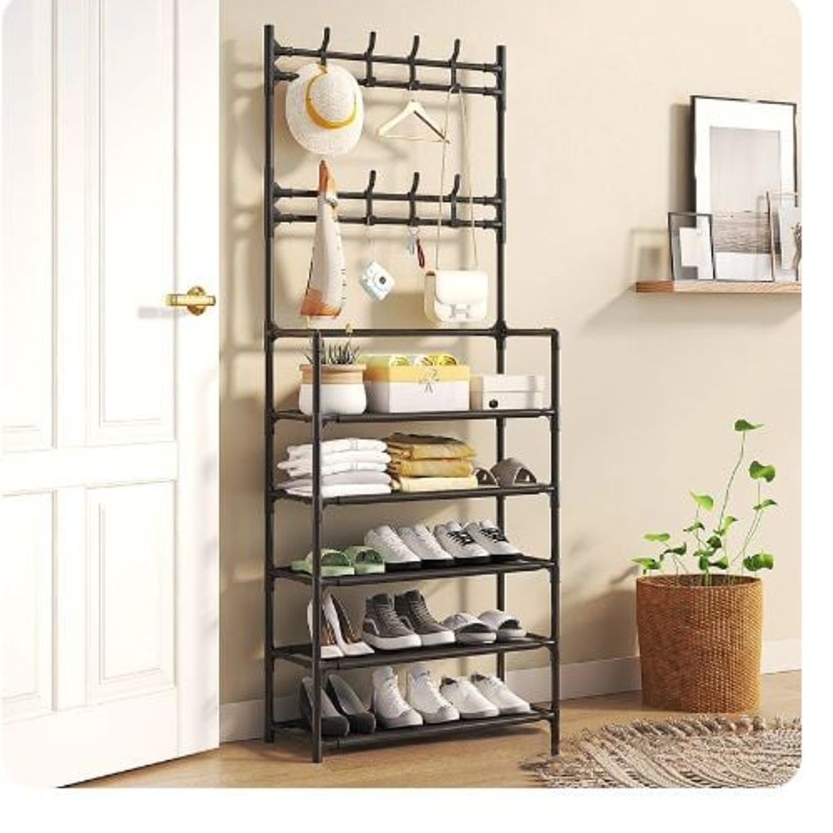 GENERICO - Estante De Almacenamiento Con Zapatero Y Perchero