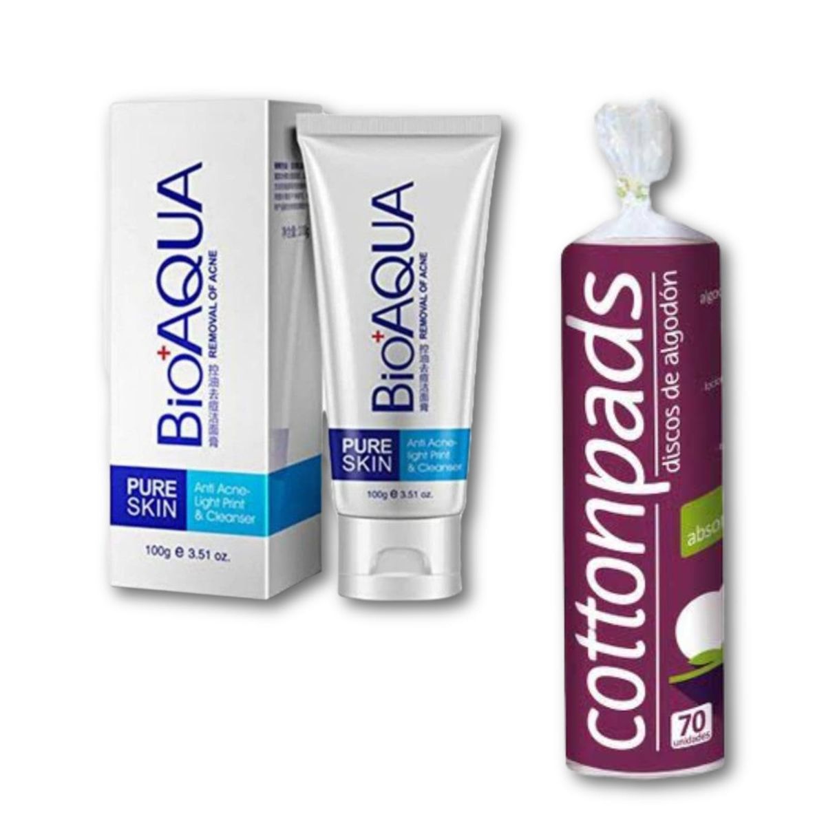 BIOAQUA - Jabón Anti acné + Disco de algodón Desmaquillante 70 und