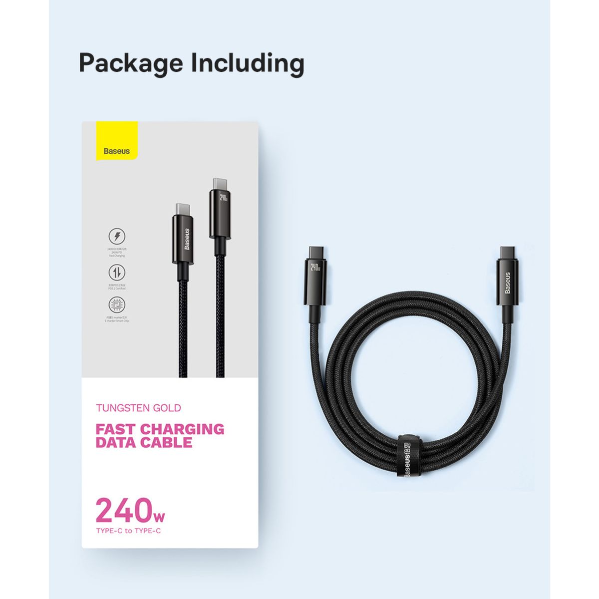 BASEUS - BASEUS CABLE CARGA RAPIDA Tipo C A C 240W 3M COLOR NEGRO