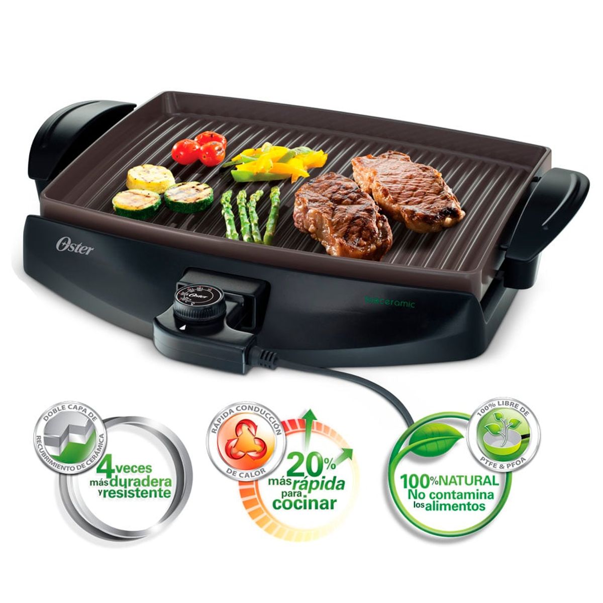 OSTER - Grill Parrilla eléctrica Oster con Bioceramic CKSTGR4768