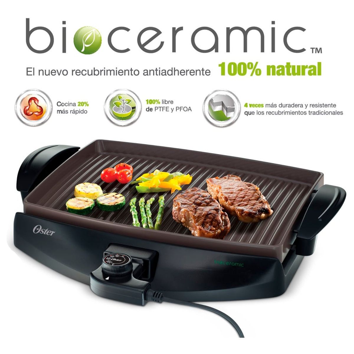 OSTER - Grill Parrilla eléctrica Oster con Bioceramic CKSTGR4768