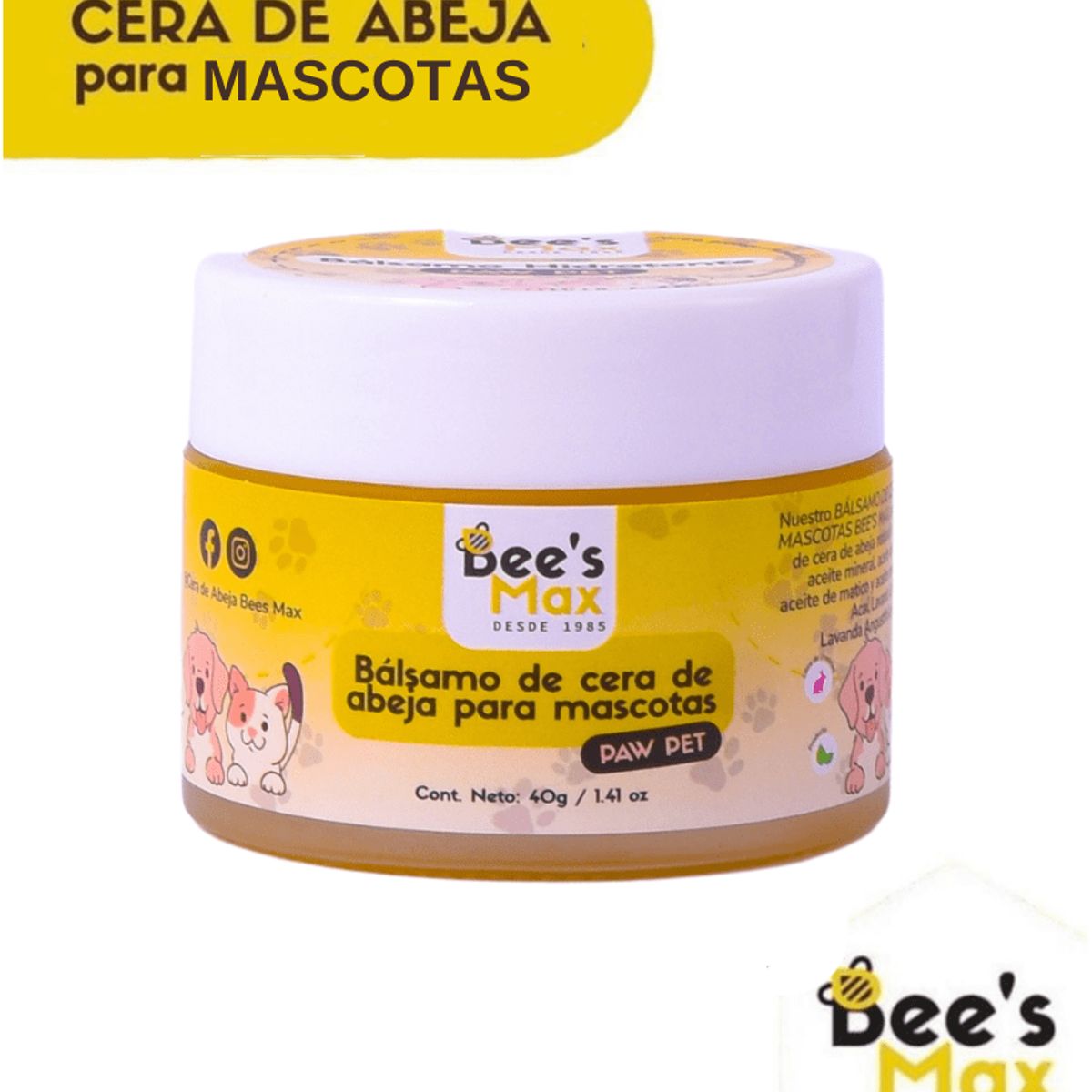 BEE'S MAX - Balsamo Hidratante de Cera de Abeja Paw Pet