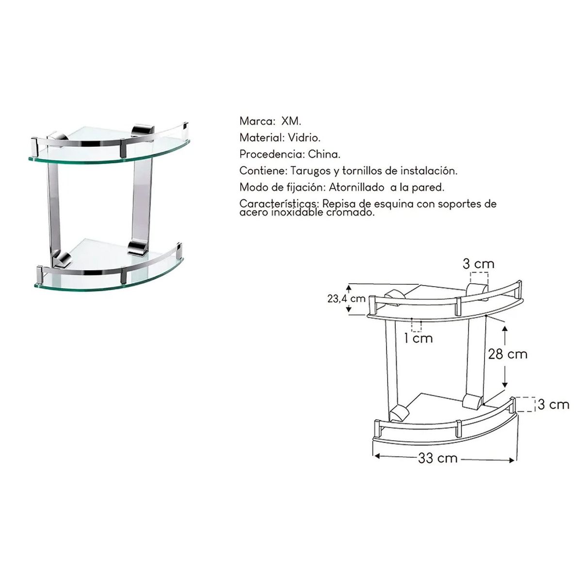 GENERICO - Repisa de Esquina Acero Inoxidable