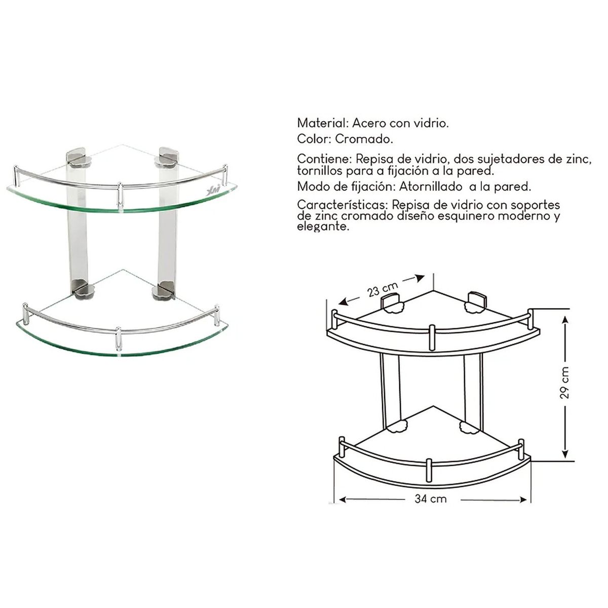 GENERICO - Repisa de Esquina Zinc Cromado