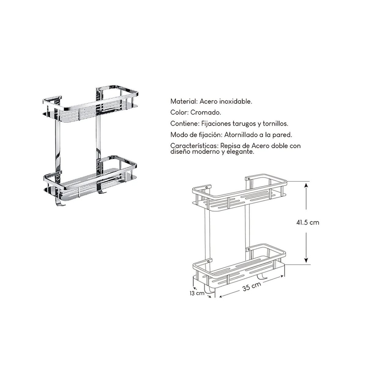 GENERICO - Repisa doble de Acero Inoxidable